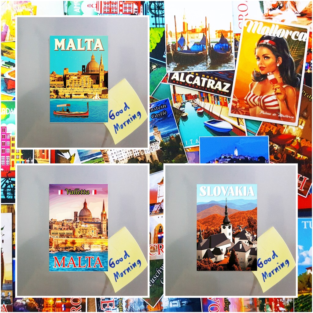 แม่เหล็กติดตู้เย็น มัลตา สโลวาเกีย 2×3 นิ้ว Souvenir Fridge magnet Malta Slovakia Vintage SET A 2x3"