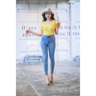 Mystyel jeans กางเกงยีนส์ผุ้หญิง ขายาว เอวสูง ผ้ายืด ไซส์S-XL MS1373