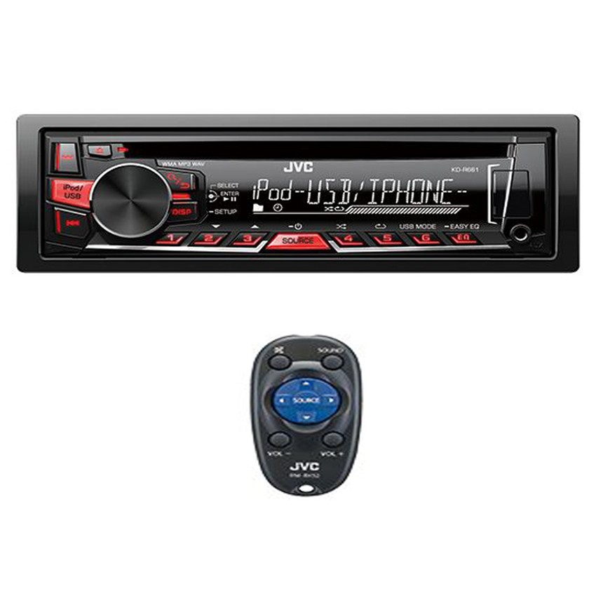 JVC KD-R661 เครื่องเล่นซีดี ติดรถยนต์ CD/MP3/USB JVC เล่นเพลงใน iPod/iPhone (สีดำ)