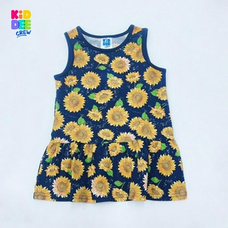 KiddeeCrew เสื้อกล้ามกระโปรงเด็กสีกรมลายดอกทานตะวัน Department of Sunflower pattern Tunic Top เหมาะสำหรับอายุ 1-8 ปี