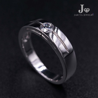 แหวนชายเงินแท้ 925 ฝัง Cubic Zirconia (เพชรรัสเซีย) ผ่าบ่าข้าง | Jaruta Jewelry