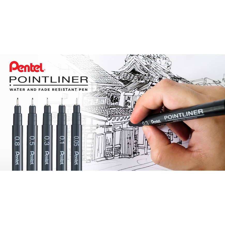 Pentel Pointliner S20P เทคนิคการวาดภาพร่างปากการ่างปากกาวาด (0.05/0.1/0.3/0.5/0.8 มม.)