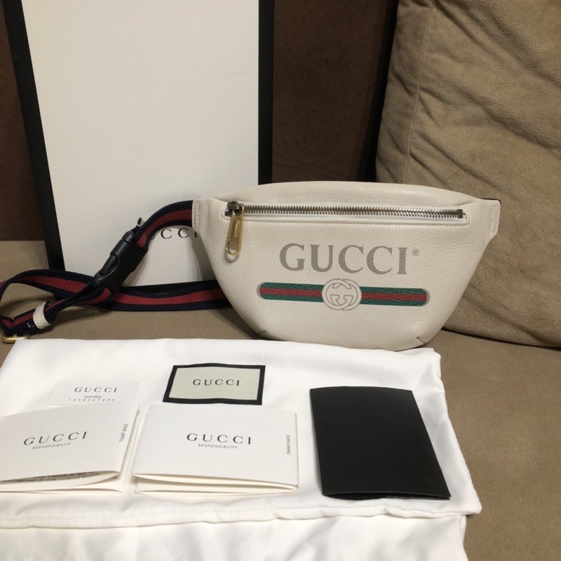 Used Gucci print leather belt bag mini แท้💯