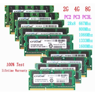 Crucial 2G 4G 8G PC2 PC3 PC3L 5300 6400 8500 10600 12800 DDR2 DDR3 DDR3L 667Mhz 800Mhz 1066Mhz 1333Mhz 1600Mhz DIMM RAM หน่วยความจำแล็ปท็อป