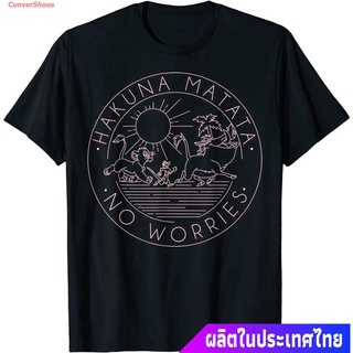 เสื้ เสื้อยืดผู้ชายและผู้หญิง Disney The Lion King Hakuna Matata No Worries Outline Logo T-Shirt Mens Womens T-shirtsS