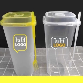 (25ชุด)แก้วทรงสูง แก้วผลไม้ ทรงสี่เหลี่ยม ขนาด 650ml 950mlพร้อมซ้อม