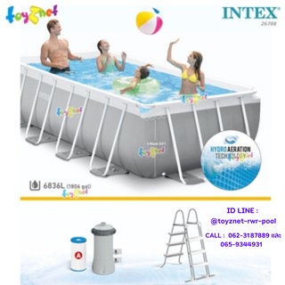 Intex สระสี่เหลี่ยมปริซึ่มเฟรม 4x2x1 ม. เครื่องกรองระบบไส้กรอง-บันได รุ่น 26788