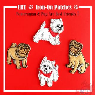 ☸ Pets &amp; Animals：Pomeranian &amp; Pug Are Best Friends！ Iron-on Patch ☸ 1Pc/2Pcs Diy Sew on Iron on Badges Patches