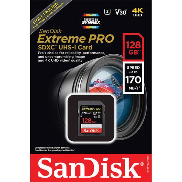 SanDisk Extreme Pro SDCard SDXC 128GB ความเร็ว อ่าน 170MB/s เขียน 90MB/s (SDSDXXY_128G_GN4IN) เมมโมร