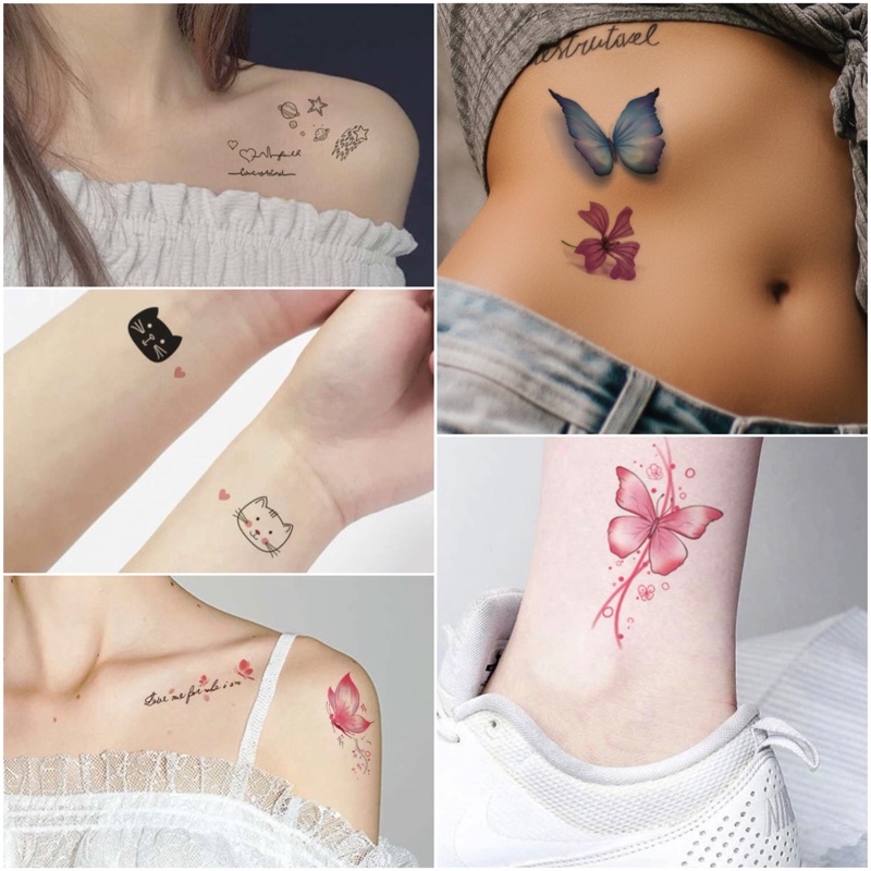 สติกเกอร์ tattoo 1-6แผ่น 🇹🇭 ติดได้ทุกส่วนของร่างกาย ลายminimal มินิมอล แทททูรอยสักชั่วคราว กันน้ำใช้