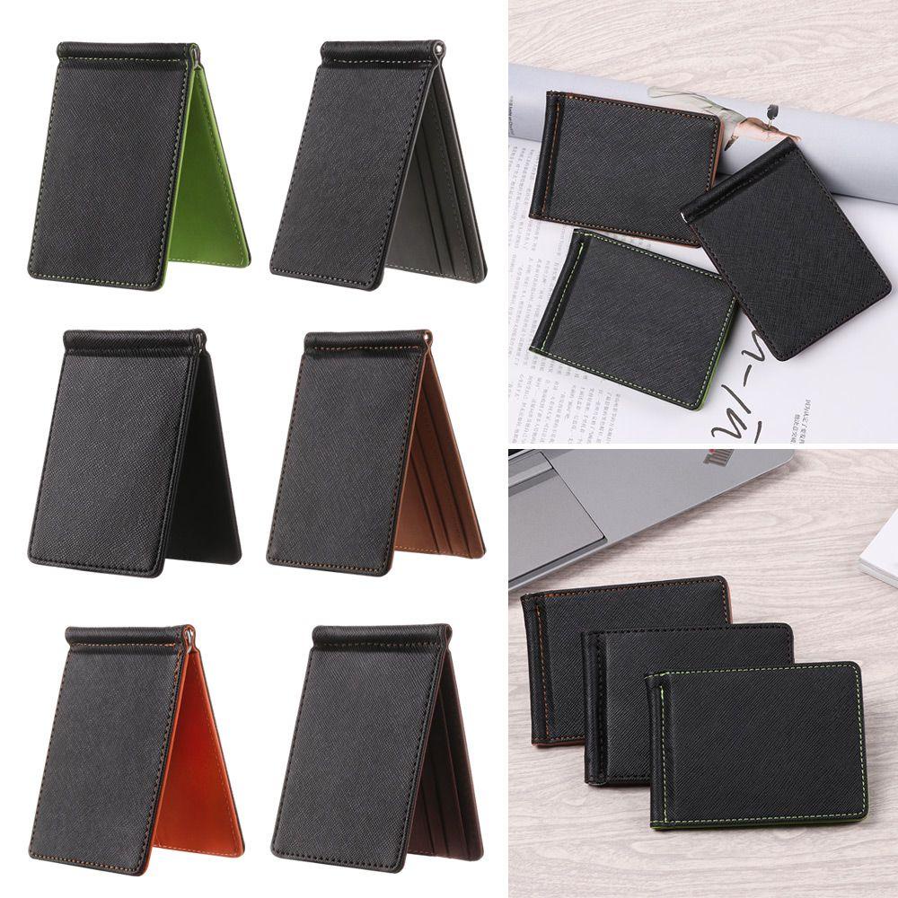 Lidyedat165 กระเป๋าหนังสั้น Sollid กระเป๋าสตางค์บางบัตรเครดิต Slim Bifold Money Clip