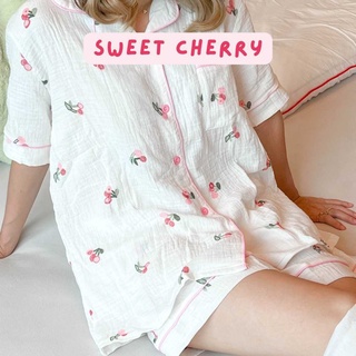 — Sweet cherry pajamas🍒 ชุดนอนขาสั้น แขนสั้น ลายเชอรี่