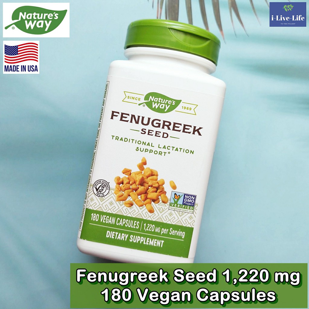 ฟีนูกรีก ลูกซัด Fenugreek Seed 1,220 mg 180 Vegan Capsules - Nature's Way