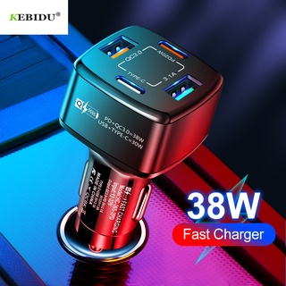 อะแดปเตอร์ซ็อกเก็ตที่จุดบุหรี่ 38W PD Type C QC3.0 4 พอร์ต USB ชาร์จเร็ว สําหรับรถยนต์