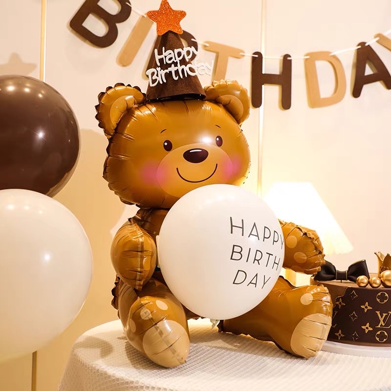 ลูกโป่งตุ๊กตาหมี เซตครบชุดพร้อมหมวก (หมี+หมวก+ลูกโป่งยางHBD) ร้านไทย สินค้าพร้อมส่ง