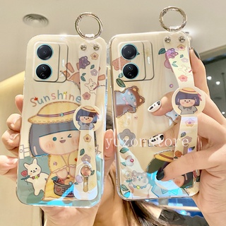 Soft Phone Casing เคสโทรศัพท VIVO T1 5G T1x Y01 Y73 Y33T Y21T V23e V23 5G เคส Blu-ray Phone Case with TPU Wristband Stand Sun Girl Cartoon Phone Back Cover