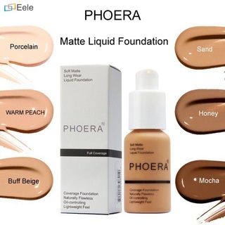 【สต็อกพร้อม】 Phoera NATURAL Flawless Liquid Foundation Matte Concealer และ Makeup Remover ↑ Eele