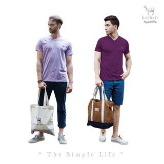 BARBARI basic เสื้อยืดคอวี คอกลม ผู้หญิง/ผู้ชาย สีม่วง,ม่วงอ่อน,