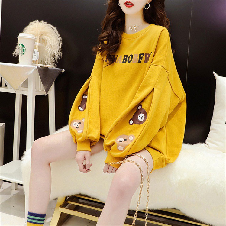 เสื้อแขนยาวคอกลม สไตล์เกาหลี Oversize (อก 48 นิ้ว) สกีลหมี 2 หัวที่แขน ผ้าคอตตอล สินค้าพร้อมส่ง  B62
