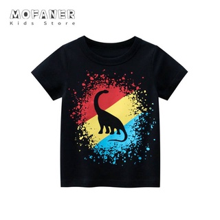 Mofaner Kids Store ภาพวาดสีไดโนเสาร์ Diplodocus พิมพ์เสื้อยืดแขนสั้นเด็กทารกเด็กผู้หญิง(1 ถึง 8 ปี) แฟชั่นขายเด็กคุณภาพดีผ้าฝ้ายแท้