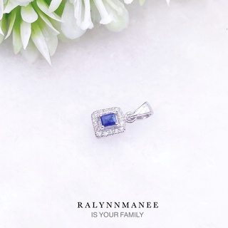 J6409 จี้พลอยไพลินเผาเก่าแท้ ( Blue sapphire ) ตัวเรือนเงินแท้ 925 ชุบทองคำขาว