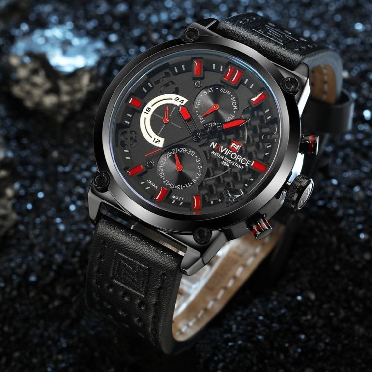 หรูหราในราคาเบาๆนาฬิกาข้อมือชาย กันน้ำ นาฬิกา naviforce แท้ รุ่นNF9068-RED สายหนัง ของแท้100%