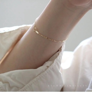 S925 สร้อยข้อมือโซ่เงิน (ชุบทอง 18k) สร้อยข้อมือสไตล์เรียบง่ายของผู้หญิง สร้อยข้อมือ DIY 【 2022 สไตล์มินิมอลญี่ปุ่น】