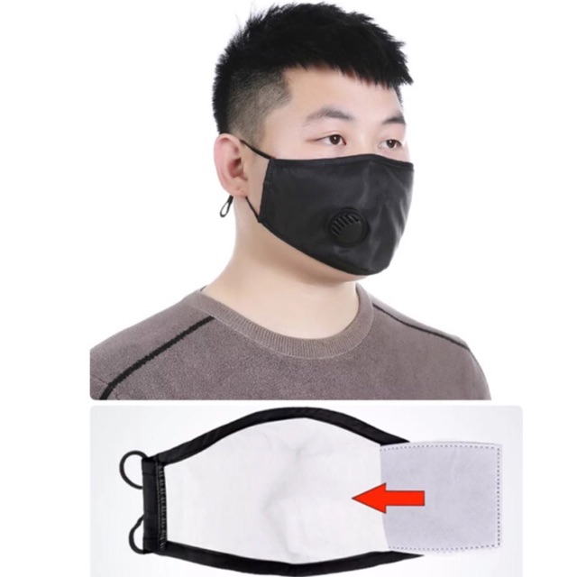 หน้ากากอนามัย มีวาล์ว แบบผ้า 3D ใส่ แผ่นกรอง ไส้กรอง PM2.5 mask รีฟิล pm 2.5 ผู้ใหญ่ สีดำ สีกรม ผ้าส