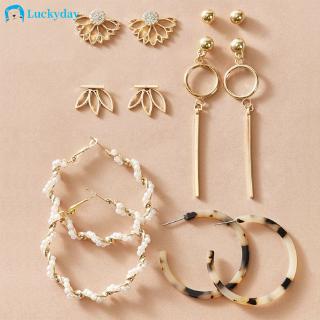 YEEZII Fashion Korean Women Retro Gold Earrings Acrylic Geometric Pearl Earrings Luxury Jewelry Set Accessories Gift