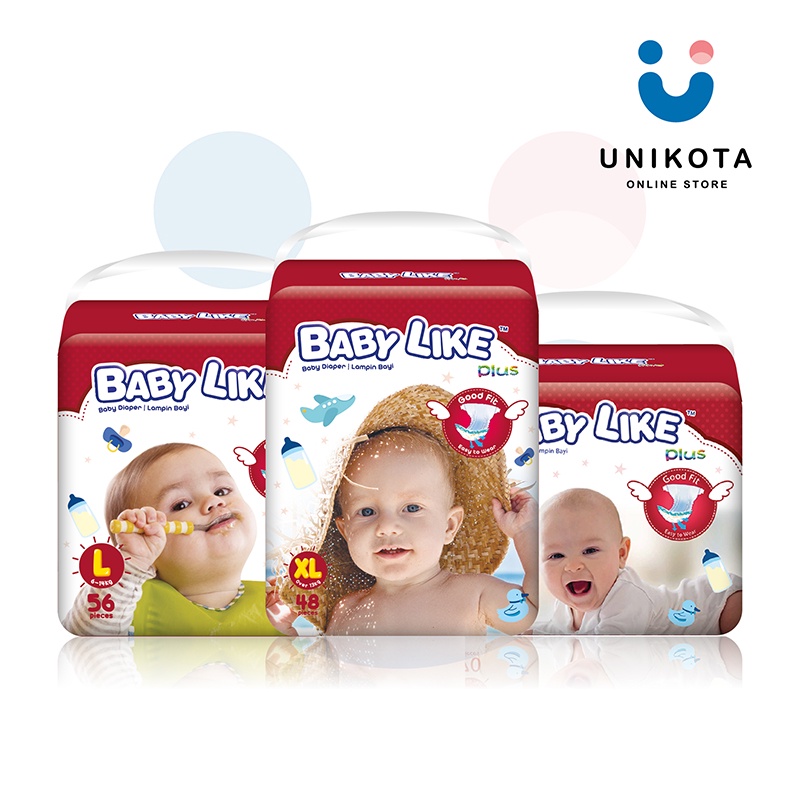 UNIKOTA - ผ้าอ้อมเทป Baby Like Plus | ผ้าอ้อมเด็ก S70 /M64 / L56 / XL48 (Single Pack) ผ้าอ้อมเด็กเศร