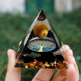 Tiger Eye Crystal Sphere &amp; Obsidian Quartz Orgone Pyramid 60MM Reiki Energy Healing Chakra Meditation