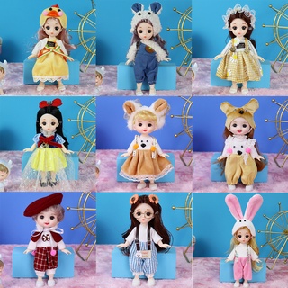 Bjd 1/8 ตุ๊กตาข้อต่อพลาสติก ขนาดเล็ก 17 ซม. พร้อมชุดเสื้อผ้า รองเท้า วิกแต่งหน้า ของขวัญวันเกิด ของเล่นคริสต์มาส สําหรับเด็กผู้หญิง