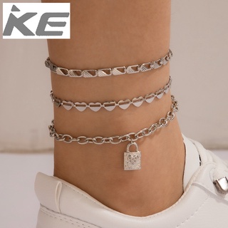 Summer thick chain set anklet Multi-silver love lock anklet 3-piece set for girls for women lo