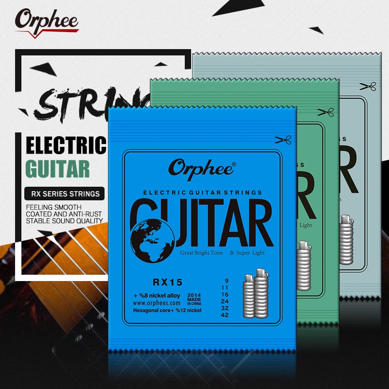 Orphee RX15 09 / RX17 010 / RX19 011 สายกีตาร์ไฟฟ้า 6 ชิ้น / เซต ฝึกหัด เหล็กคาร์บอน หกเหลี่ยม RX Se
