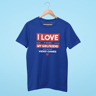 เสื้อยืด XXL BearOgraphY I Love My GIRLFRIEND Unisex Graphic T Shirt 100% Cotton เสื้อยืดสกรีน สีน้ำเงิน ไซส์ใหญ่พิเศษ