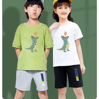 ชุดเซ็ทเด็กแฟชั่น เสื้อยืดลายการ์ตูน+กางเกงขาสั้นสีดำ! K2159+DD351