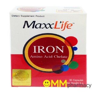 MaxxLife Iron Amino Acid Chelate ผลิตภัณฑ์เสริมอาหารบำรุงเลือด 30 เเคปซูล