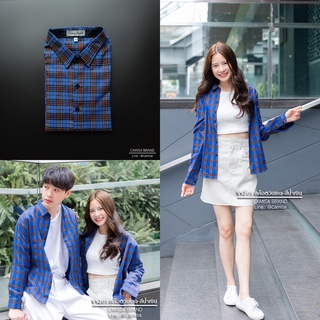 CAMISA BRAND เสื้อเชิ้ตวินเทจ สีน้ำเงิน(VS205) ผ้าCotton เสื้อทำงาน เสื้อใส่เที่ยว