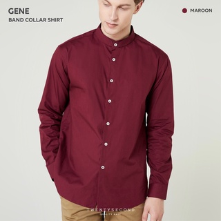 TWENTYSECOND เสื้อเชิ้ตแขนยาวคอจีน ผ้าคอตต้อน รุ่น Gene Band Collar Shirt - สีแดงเลือดหมู / Maroon