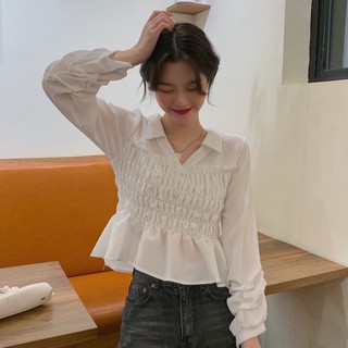 🍃🌼In stock 🌼🍃เสื้อเชิ้ตสม็อกทั้งตัวแขนยาว