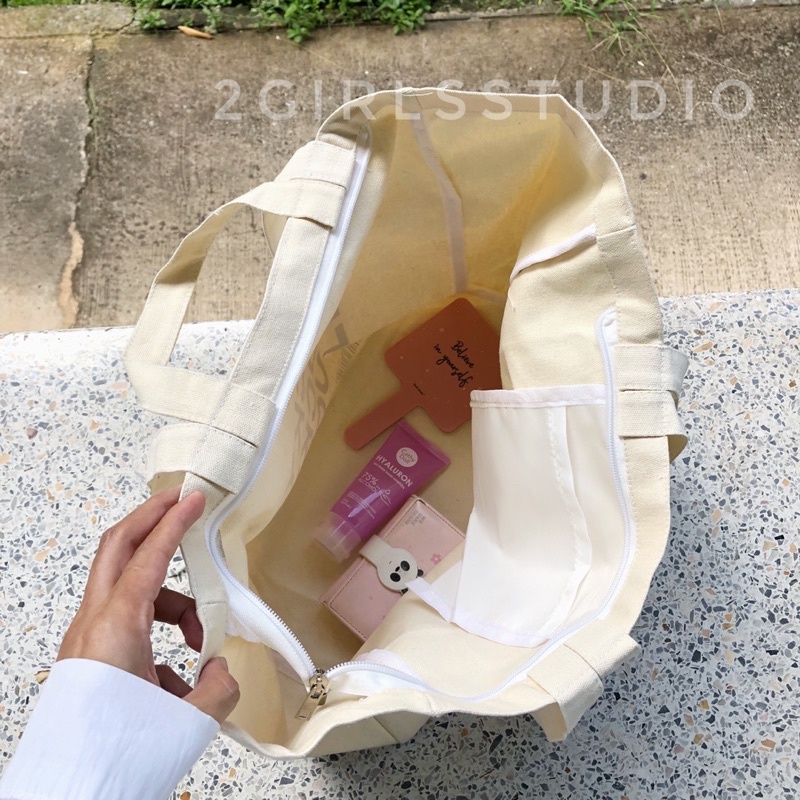 Canvas bag กระเป๋าผ้าแคนวาสขนาดใหญ่ รุ่น Lucky แบบสายสองระดับ สะพายและถือได้ พร้อมส่ง