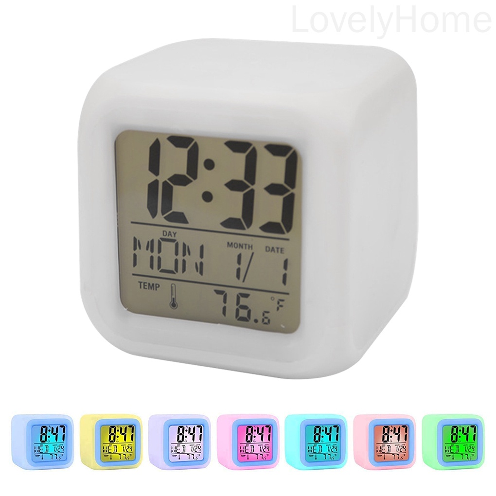 Alarm Clock LED Digital Snooze Clock Plastic Colorful Night Light Kids