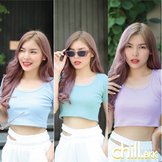 พร้อมส่ง 🍭chill.bkk🍭เสื้อยืดครอปผ้าร่อง Premium แขนกุด ทรงสายฝอ สีพื้น