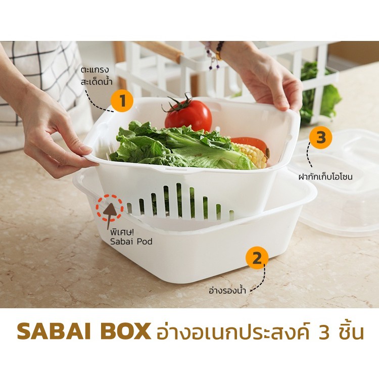 🥦 อ่างล้างผัก 3 ชิ้น Sabai Box 🍅🍋 สำหรับใช้กับเครื่องล้างผักผลไม้โอโซน / อบฆ่าเชื้อของใช้ส่วนตัว
