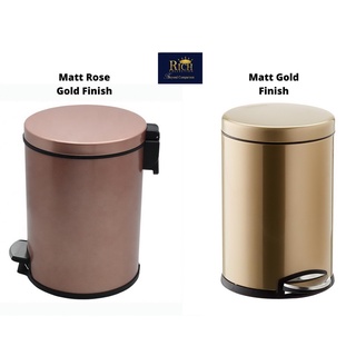 Rich Collection Dustbin Pedal ถังขยะ สเเตนเลสแบบเหยียบ 5 ลิตร ฝาปิดเบา สี Rose Gold / Gold ด้าน