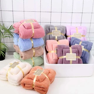 ชุดผ้าเช็ดตัวขนเป็ด❤️ Super Soft ❤️ (ผ้าเช็ดตัว+ผ้าเช็ดผม) ขนาด 70x140cm และ 35x75cm