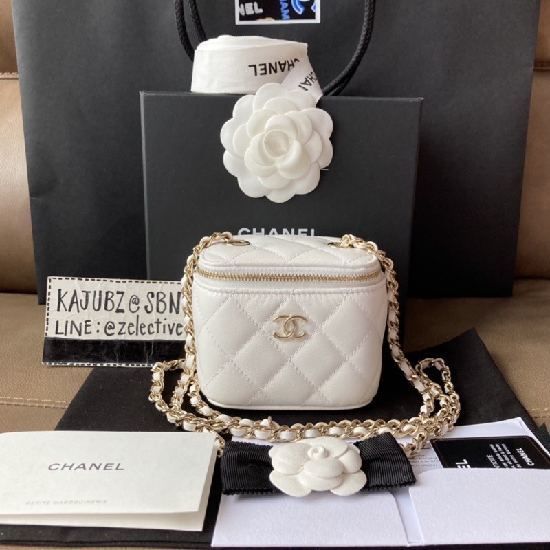 New Chanel Classic Mini Vanity With Camellia Chain Bag GHW Holo30