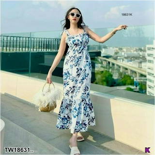 J18631เดรสสายเดี่ยวผูกไหล่ 2 ข้าง พิมพ์ลายกราฟฟิก One-shoulder dress with 2 shoulder ties, graphic print