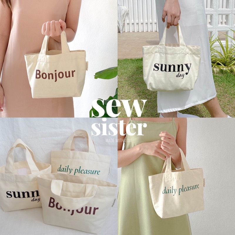 Sew.sister Tiny tote bag กระเป๋าถือผ้าแคนวาสใบเล็กน่ารัก มีให้เลือก 3 ลาย
