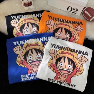 ใหม่ เสื้อยืดลําลอง แขนสั้น คอกลม พิมพ์ลาย One Piece Luffy ทรงหลวม สไตล์เกาหลี ฮาราจูกุ แฟชั่นฤดูร้อน สําหรับผู้ชาย